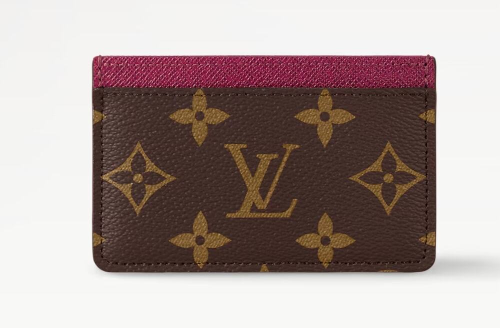 Louis Vuitton Monogram Small Card Holder Wallet Brown Fuchsia Pink Trim